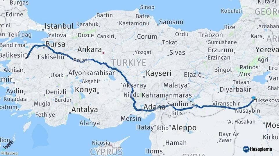 Şırnak Balıkesir Arası Kaç Km - Yol Haritası