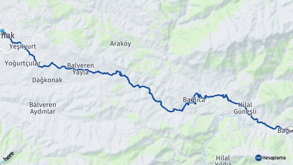 Şırnak Ballı Uludere Arası Kaç Km - Yol Haritası