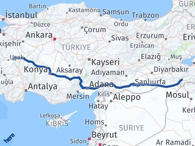 Şırnak Banaz Uşak Arası Kaç Km - Yol Haritası