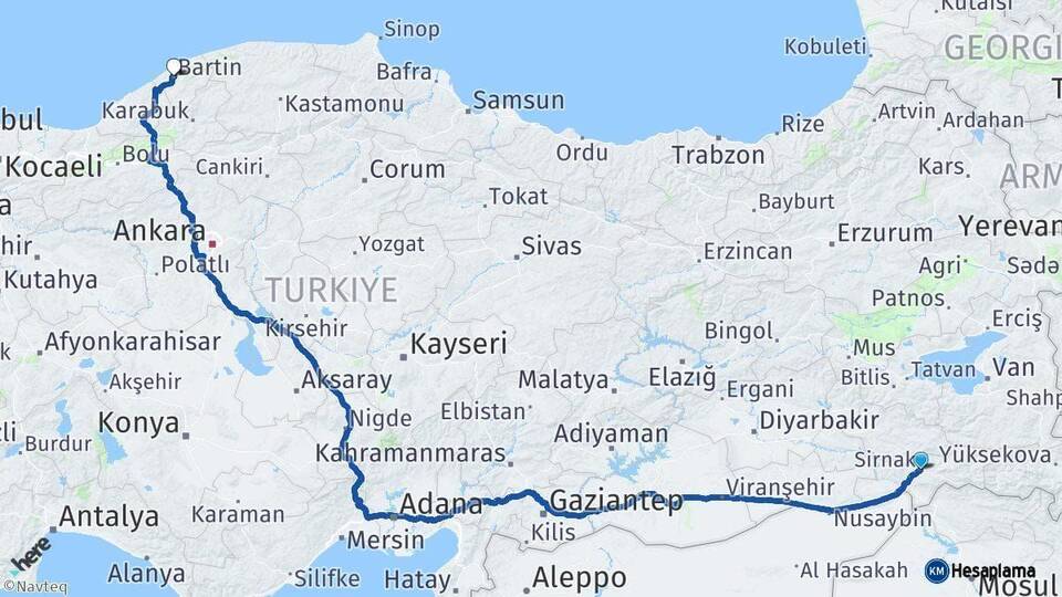 Şırnak Bartın Arası Kaç Km - Yol Haritası