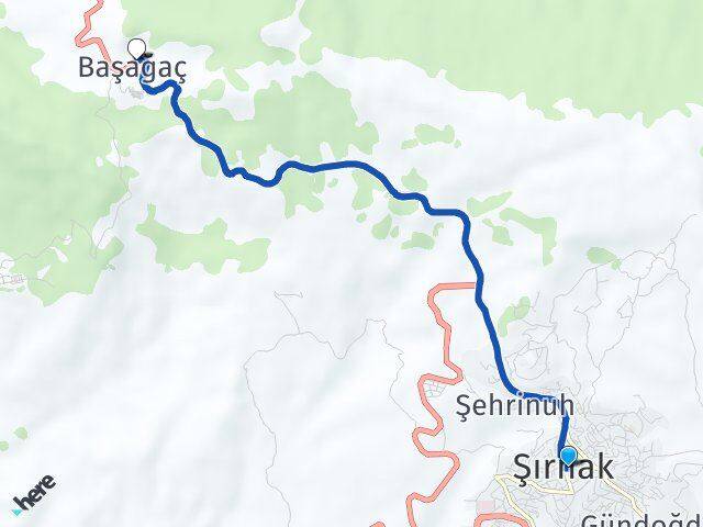 Şırnak Başağaç Arası Kaç Km - Yol Haritası