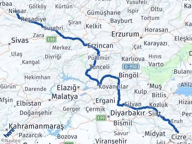Şırnak Başçiftlik Tokat Arası Kaç Km - Yol Haritası