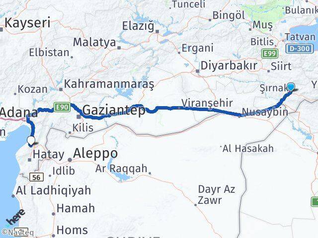 Şırnak Belen Hatay Arası Kaç Km - Yol Haritası