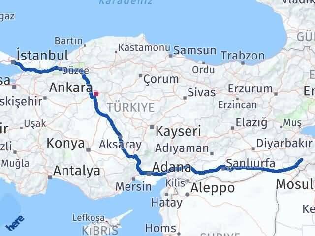 Şırnak Beşiktaş İstanbul Arası Kaç Km - Yol Haritası