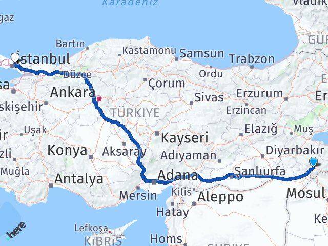 Şırnak Beykoz İstanbul Arası Kaç Km - Yol Haritası