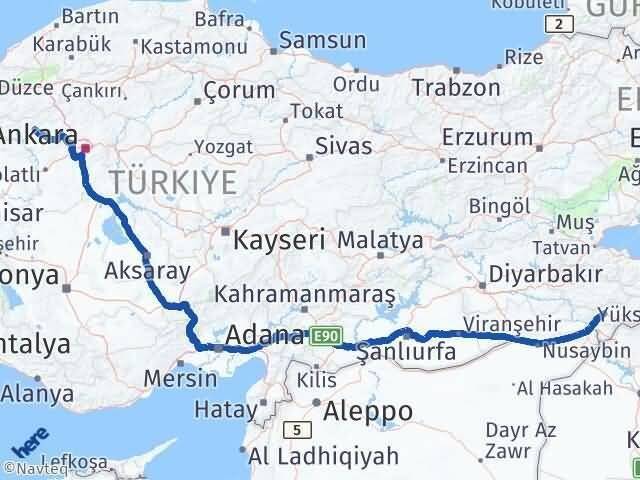 Şırnak Beypazarı Ankara Arası Kaç Km - Yol Haritası