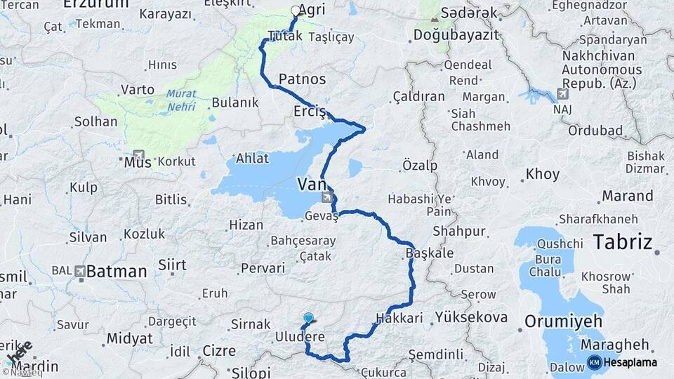 Şırnak Beytüşşebap Ağrı Arası Kaç Km - Yol Haritası