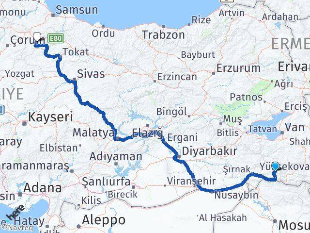 Şırnak Beytüşşebap Amasya Arası Kaç Km - Yol Haritası