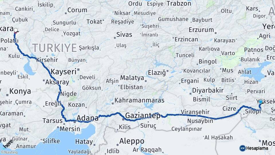 Şırnak Beytüşşebap Ankara Arası Kaç Km - Yol Haritası
