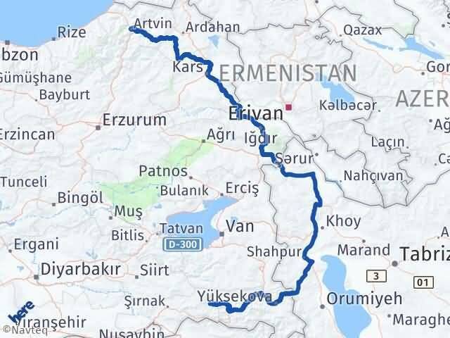 Şırnak Beytüşşebap Artvin Arası Kaç Km - Yol Haritası