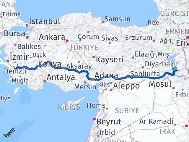 Şırnak Beytüşşebap Aydın Arası Kaç Km - Yol Haritası