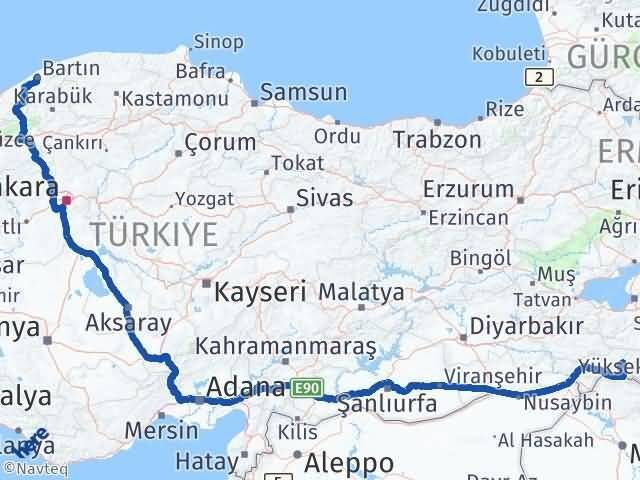 Şırnak Beytüşşebap Bartın Arası Kaç Km - Yol Haritası