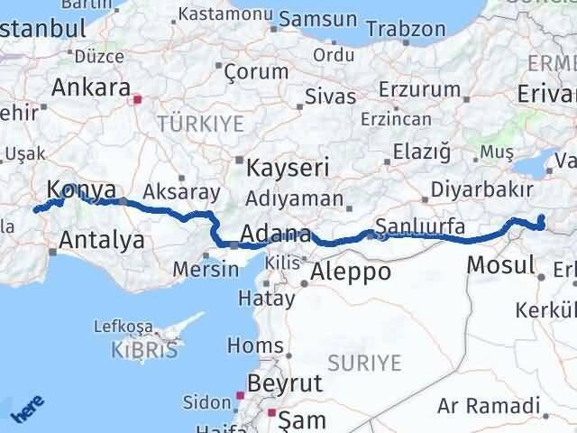 Şırnak Beytüşşebap Burdur Arası Kaç Km - Yol Haritası