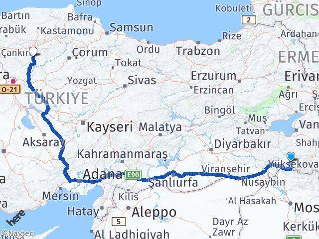 Şırnak Beytüşşebap Çankırı Arası Kaç Km - Yol Haritası
