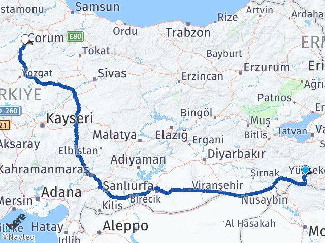 Şırnak Beytüşşebap Çorum Arası Kaç Km - Yol Haritası
