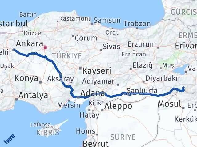 Şırnak Beytüşşebap Eskişehir Arası Kaç Km - Yol Haritası