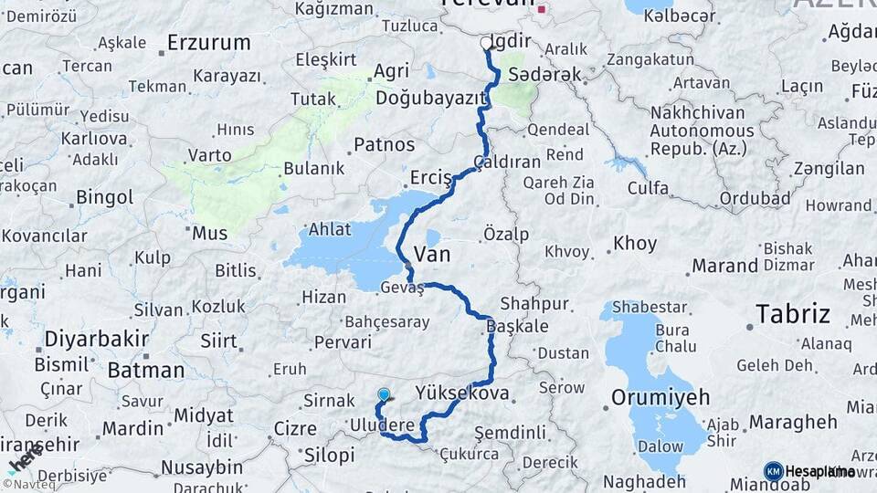 Şırnak Beytüşşebap Iğdır Arası Kaç Km - Yol Haritası