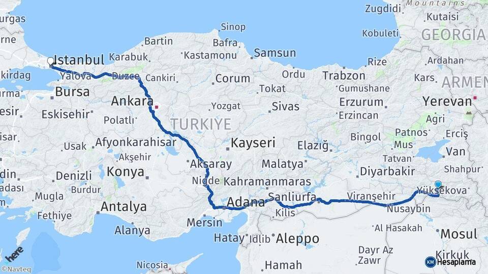 Şırnak Beytüşşebap İstanbul Arası Kaç Km - Yol Haritası