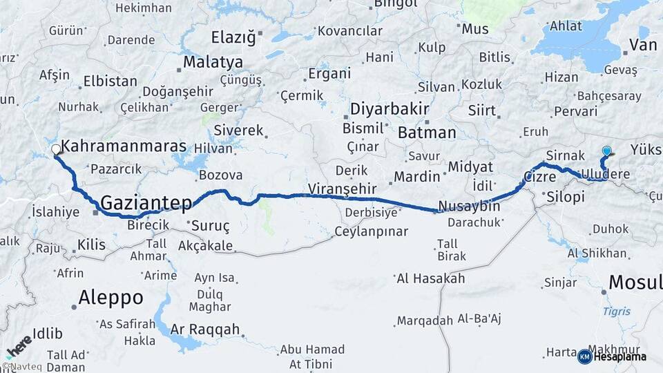 Şırnak Beytüşşebap Kahramanmaraş Arası Kaç Km - Yol Haritası