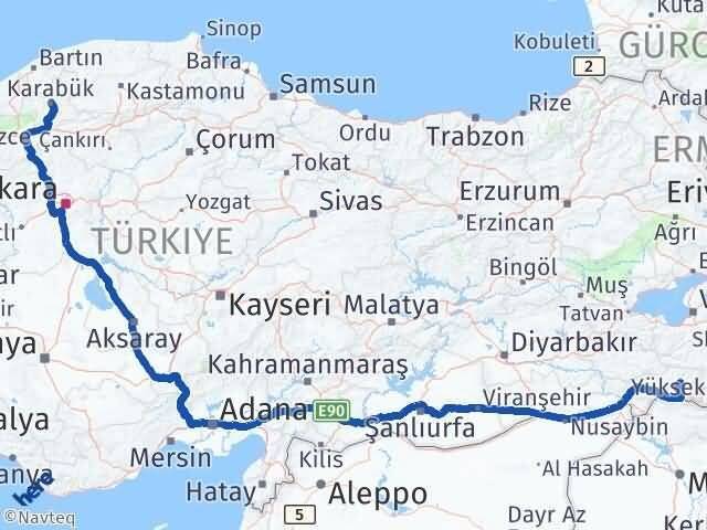 Şırnak Beytüşşebap Karabük Arası Kaç Km - Yol Haritası