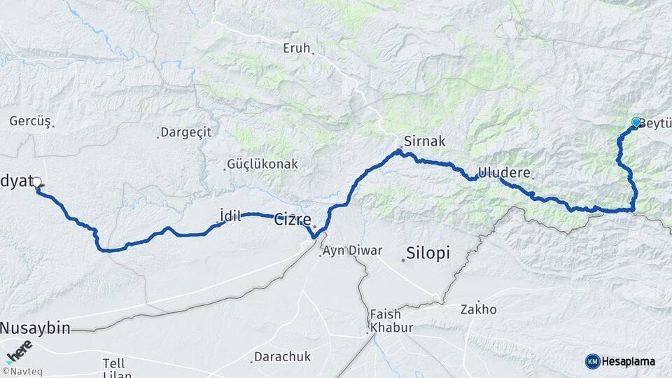 Şırnak Beytüşşebap Midyat Mardin Arası Kaç Km - Yol Haritası
