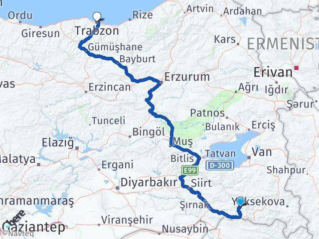 Şırnak Beytüşşebap Trabzon Arası Kaç Km - Yol Haritası