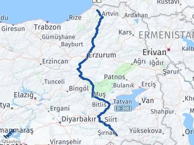 Şırnak Borçka Artvin Arası Kaç Km - Yol Haritası