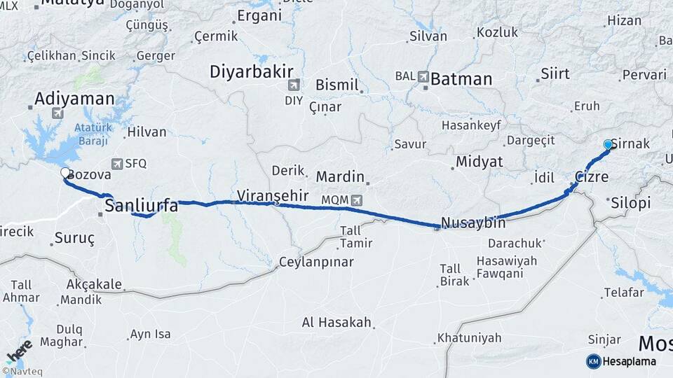 Şırnak Bozova Şanlıurfa Arası Kaç Km - Yol Haritası