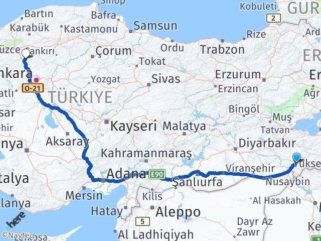 Şırnak Çamlıdere Ankara Arası Kaç Km - Yol Haritası