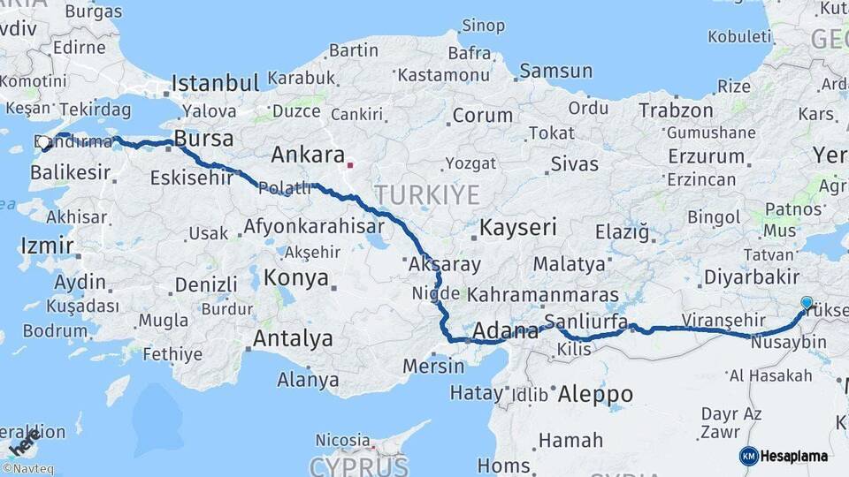 Şırnak Çanakkale Arası Kaç Km - Yol Haritası