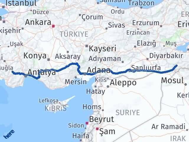 Şırnak Çavdır Burdur Arası Kaç Km - Yol Haritası