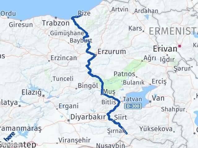 Şırnak Çayeli Rize Arası Kaç Km - Yol Haritası