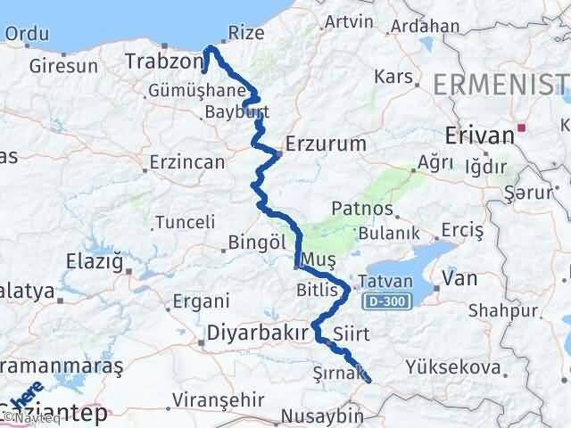 Şırnak Çaykara Trabzon Arası Kaç Km - Yol Haritası
