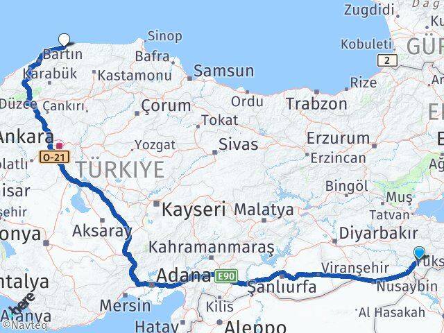 Şırnak Cide Kastamonu Arası Kaç Km - Yol Haritası