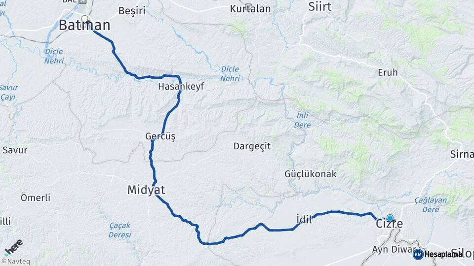 Şırnak Cizre Batman Arası Kaç Km - Yol Haritası