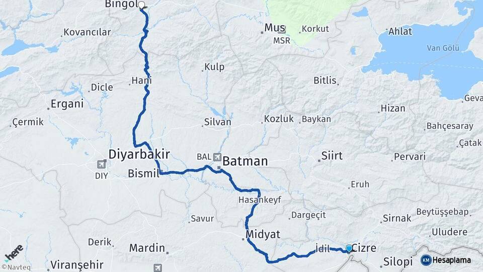 Şırnak Cizre Bingöl Arası Kaç Km - Yol Haritası