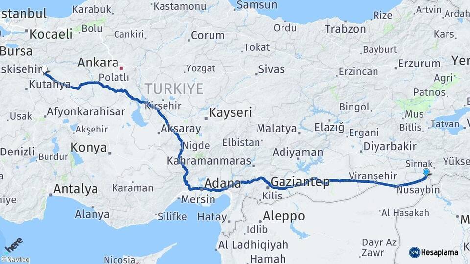 Şırnak Cizre Eskişehir Arası Kaç Km - Yol Haritası