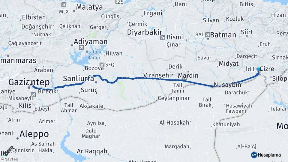 Şırnak Cizre Gaziantep Arası Kaç Km - Yol Haritası