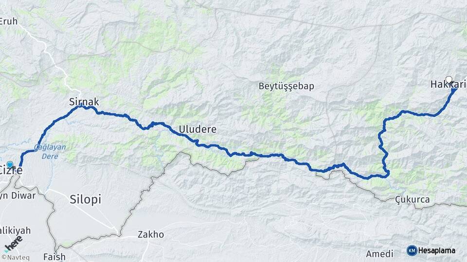 Şırnak Cizre Hakkari Arası Kaç Km - Yol Haritası