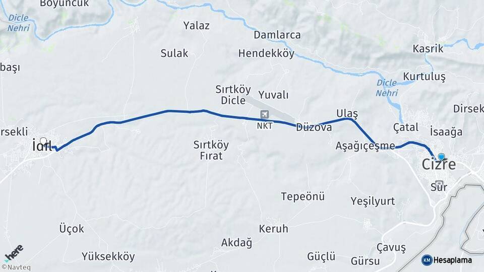 Şırnak Cizre İdil Arası Kaç Km - Yol Haritası
