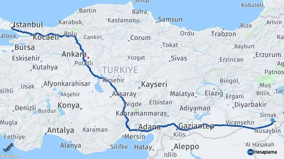 Şırnak Cizre İstanbul Arası Kaç Km - Yol Haritası