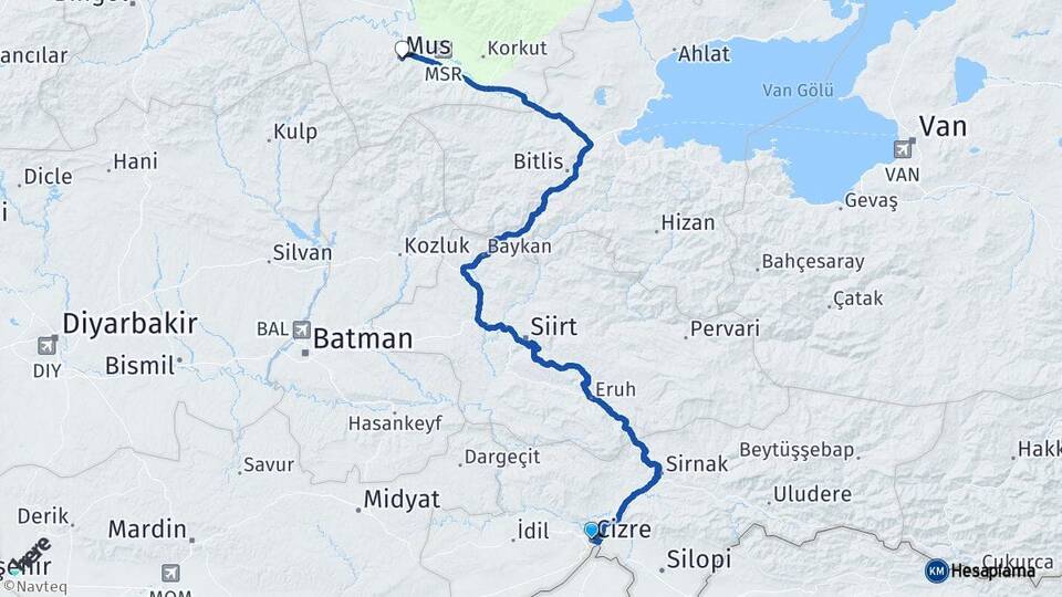 Şırnak Cizre Muş Arası Kaç Km - Yol Haritası
