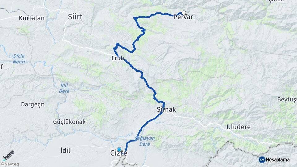 Şırnak Cizre Pervari Siirt Arası Kaç Km - Yol Haritası