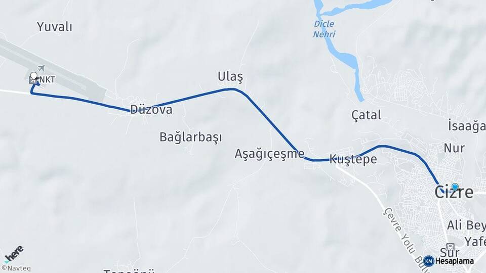 Şırnak Cizre Şırnak Şerafettin Elçi Havalimanı Arası Kaç Km - Yol Haritası