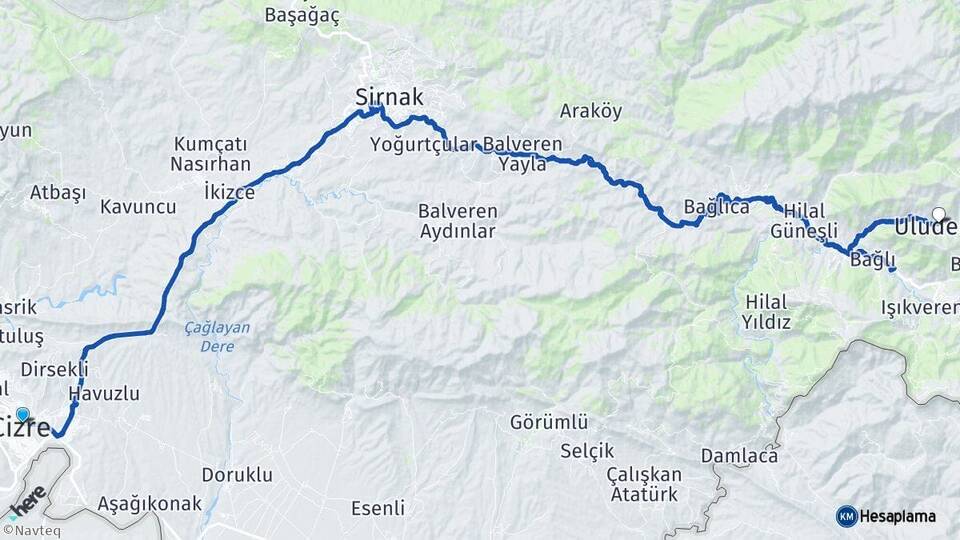 Şırnak Cizre Uludere Arası Kaç Km - Yol Haritası