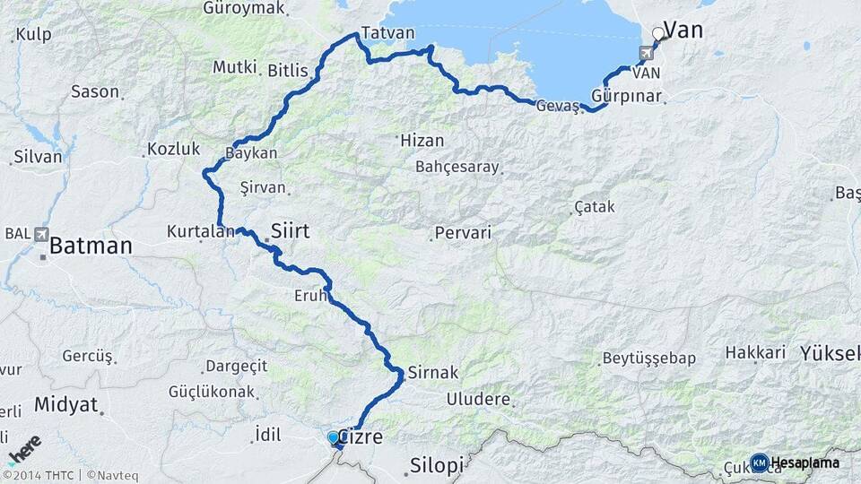 Şırnak Cizre Van Arası Kaç Km - Yol Haritası