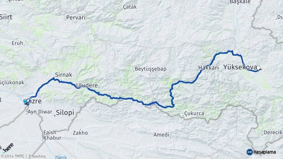 Şırnak Cizre Yüksekova Hakkari Arası Kaç Km - Yol Haritası