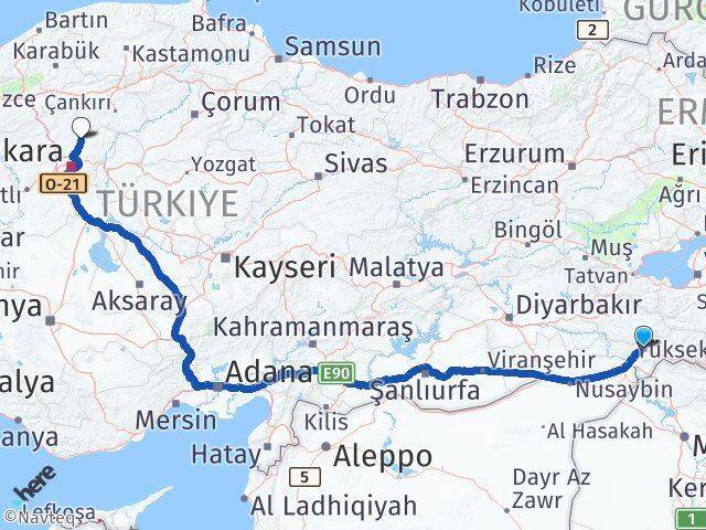 Şırnak Çubuk Ankara Arası Kaç Km - Yol Haritası