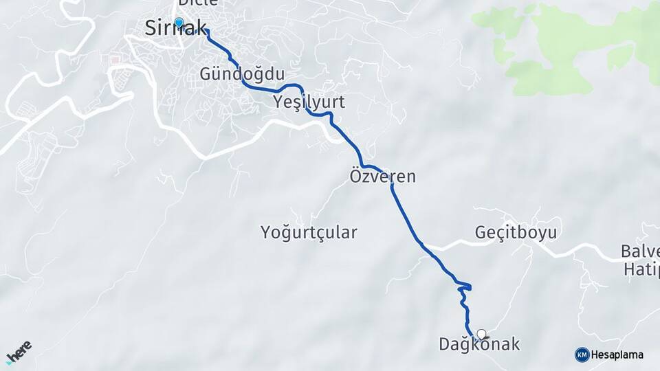 Şırnak Dağkonak Arası Kaç Km - Yol Haritası