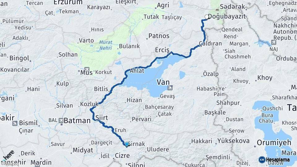 Şırnak Doğubayazıt Ağrı Arası Kaç Km - Yol Haritası